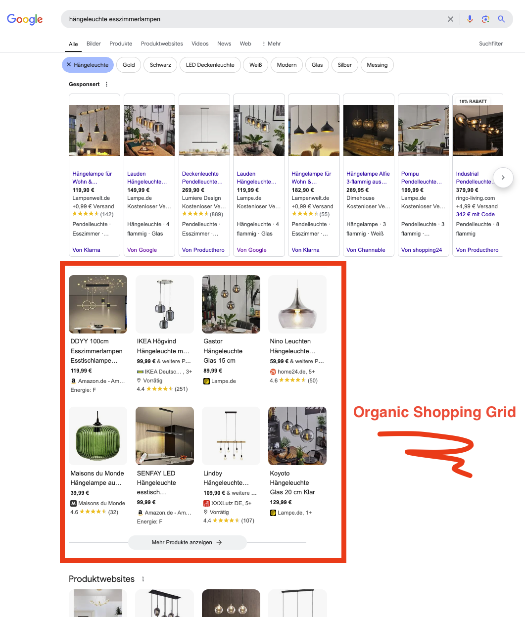 Organic Shopping Grid (In den organischen Suchergebnissen)