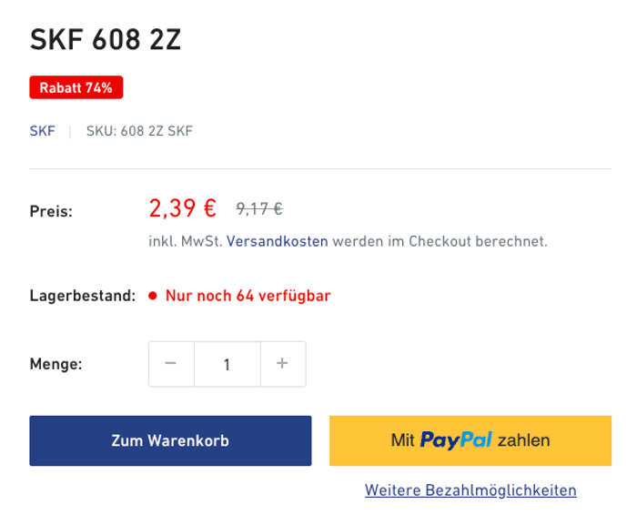 Beispiel für Preisangaben und Rabatte